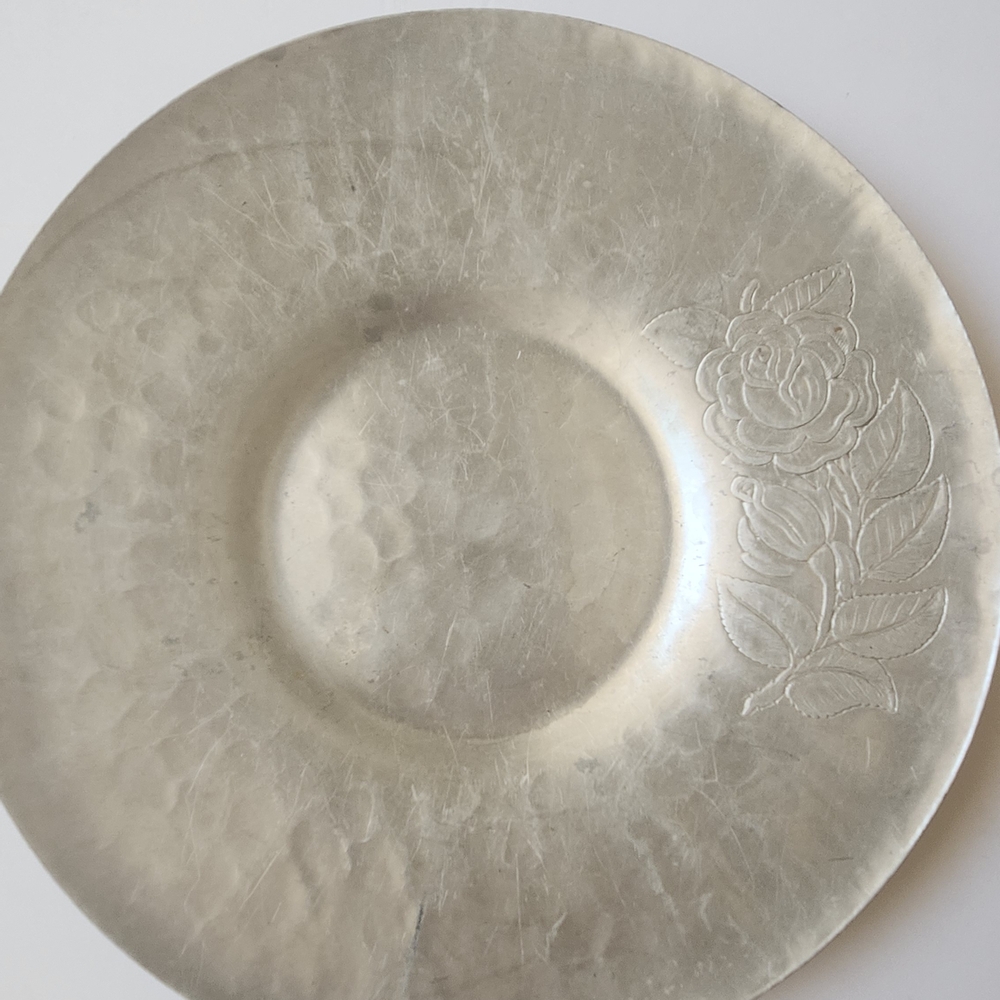 Silver Decorative Plate with Floral Design